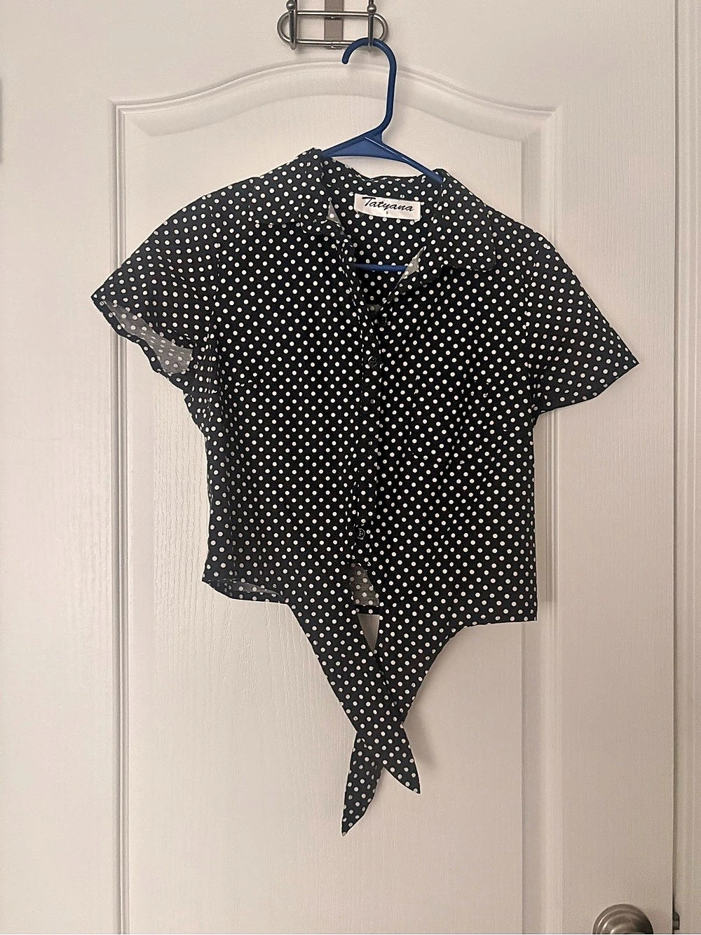 Tatyana Polka Dot Tie-Front Blouse in Black & White